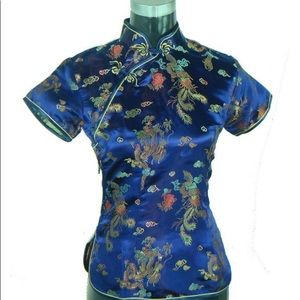 Traditional Blue Chinese Cheongsam Top